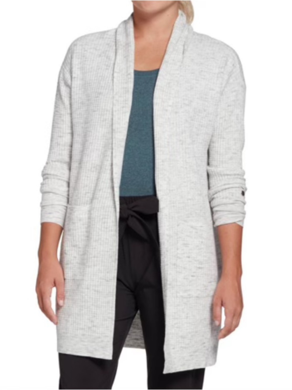 CALIA by Carrie Underwood Light Gray Ribbed Open-Front Cardigan